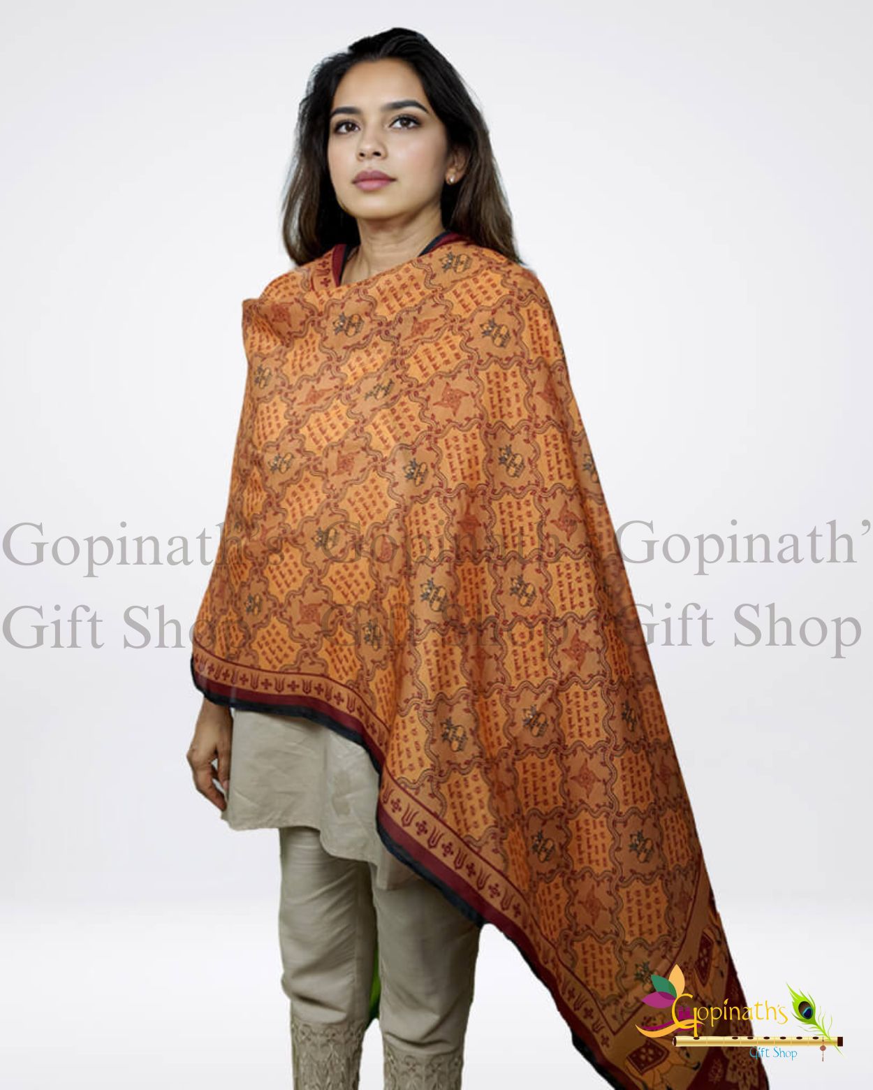 Saffron Hare Krishna Mantra Scarf